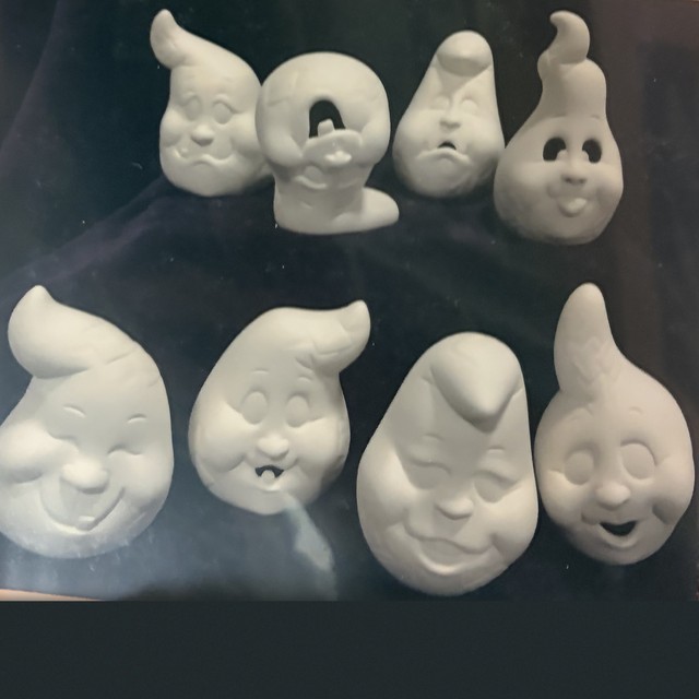 Ghost set of 8, number 308, unpainted bisque on black velvet